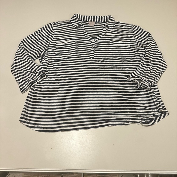 Chicos Navy and White Striped 3/4 Sleeve Top - Picture 1 of 5